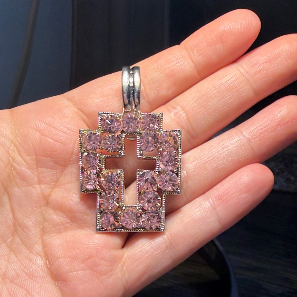Pink Crystal Cross Pendant Necklace - Women Jewelry